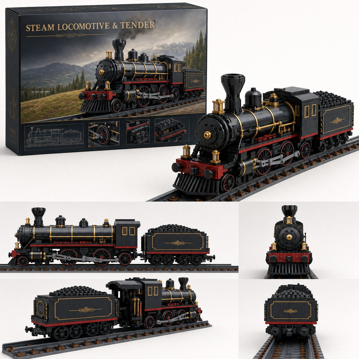 Steam Locomotive & Tender brick set